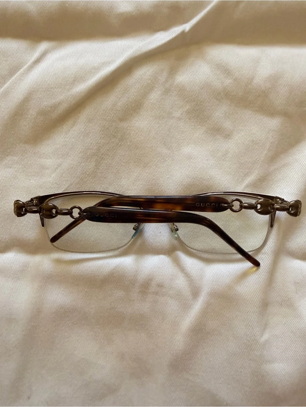 Gucci Brown Semi-Rimless Women's Glasses with Subtle Gold Accents